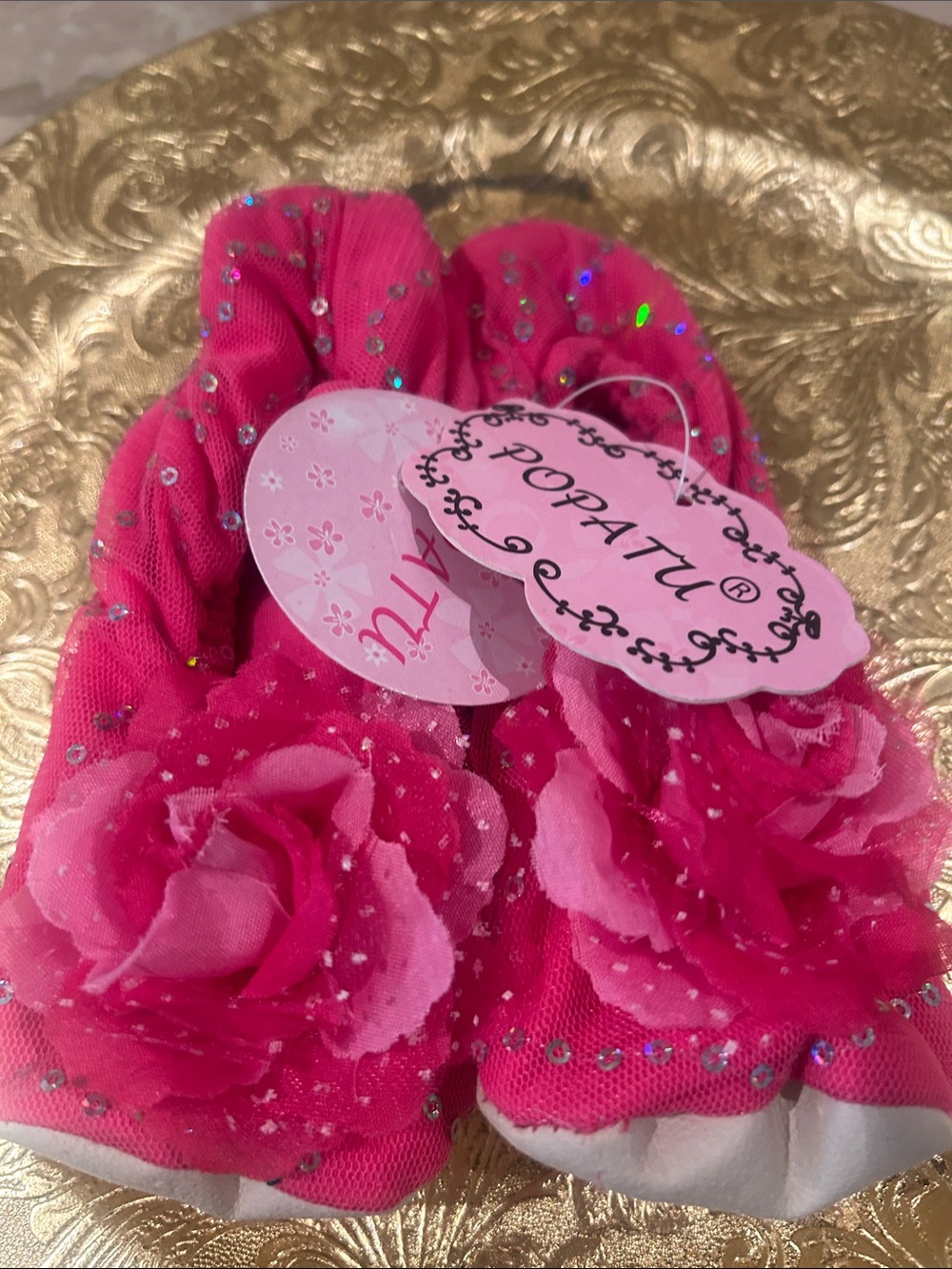 NWT Popatu Hot Pink Glitter Slippers Small